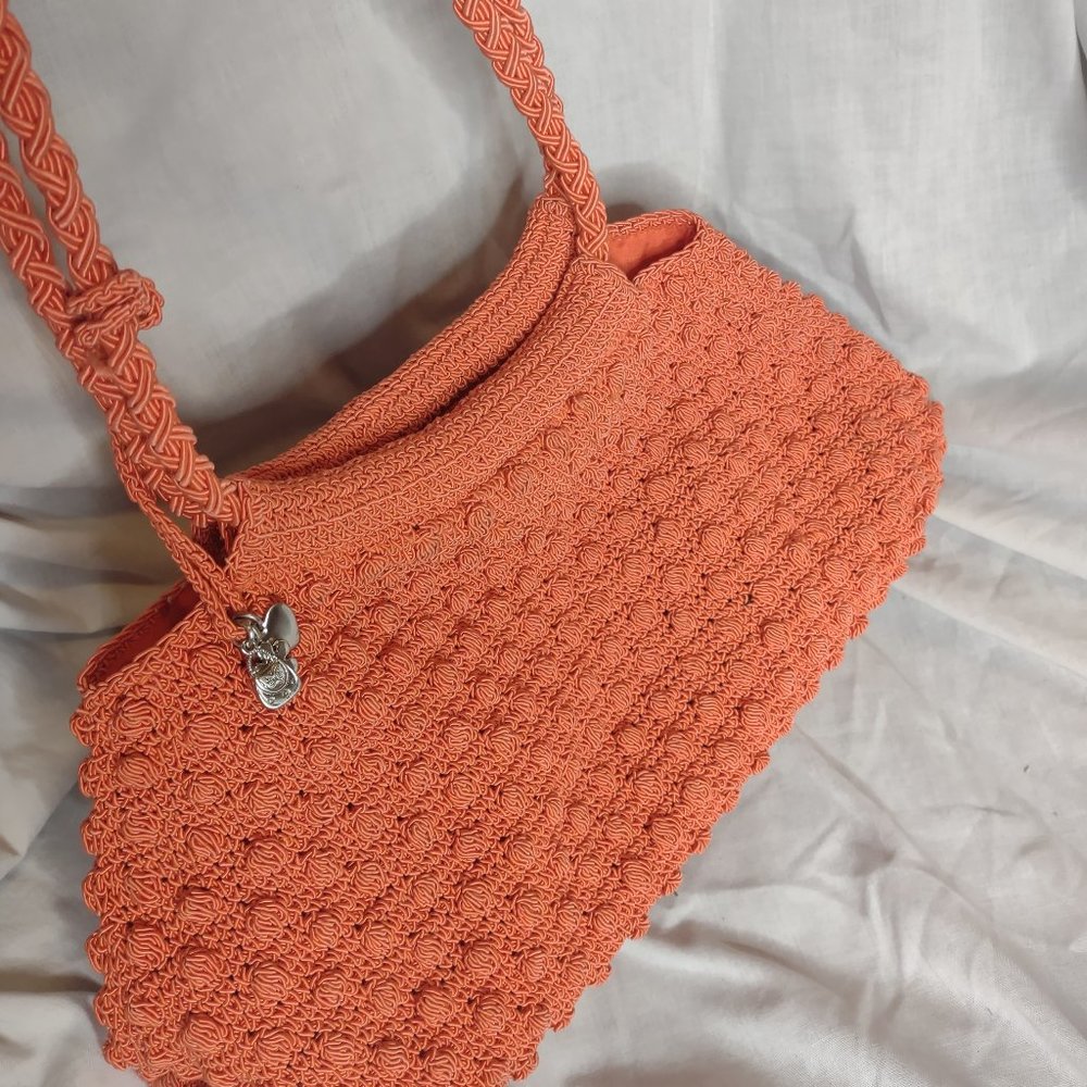 Orange Mesh Shoulder Bag Hand Bag with Charms